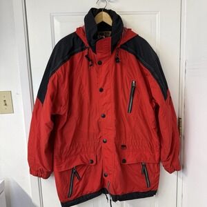 Vintage 90s Obermeyer Ski Jacket Red Black Coat Mens Size Medium Hooded